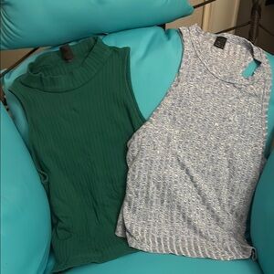 Green and Blue Sleeveless Tops